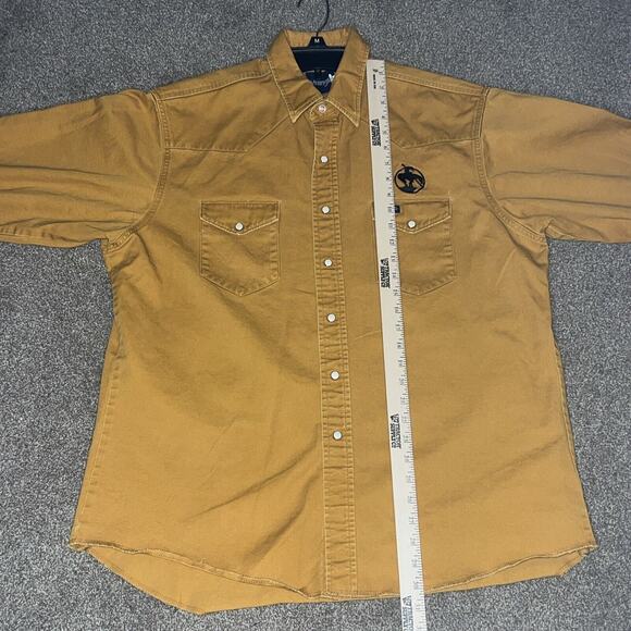 VTG WRANGLER Yellow Gold Western Shirt Pearl Snap 17 1/2 X 35 Work Shirt RARE - Picture 3 of 11